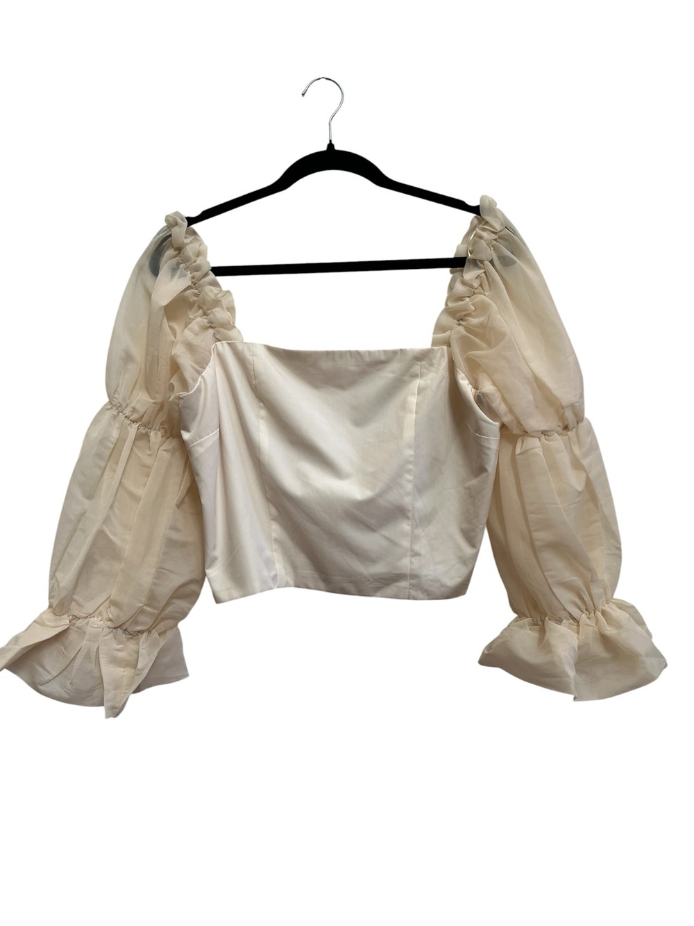 FORE Ivory Puff Sleeve Square Neck Crop Top Romantic Cottagecore Coquette Ballet - Picture 2 of 6